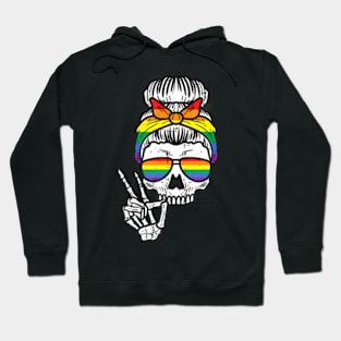 Gay Pride Messy Bun Skull  Flag Lgbt Women Girls Kids Hoodie